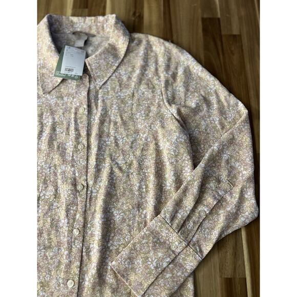 H&M Floral Button Down Blouse Collared Long Sleeve Pink Green Tan Size XXL NEW - Picture 8 of 8